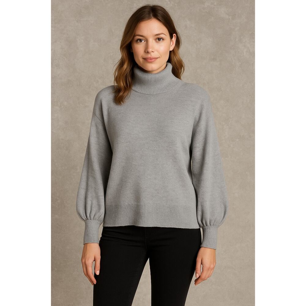 French Connection Women’s XS Gray Mock Neck Balloon Sleeve Hi-Low Sweater NWT